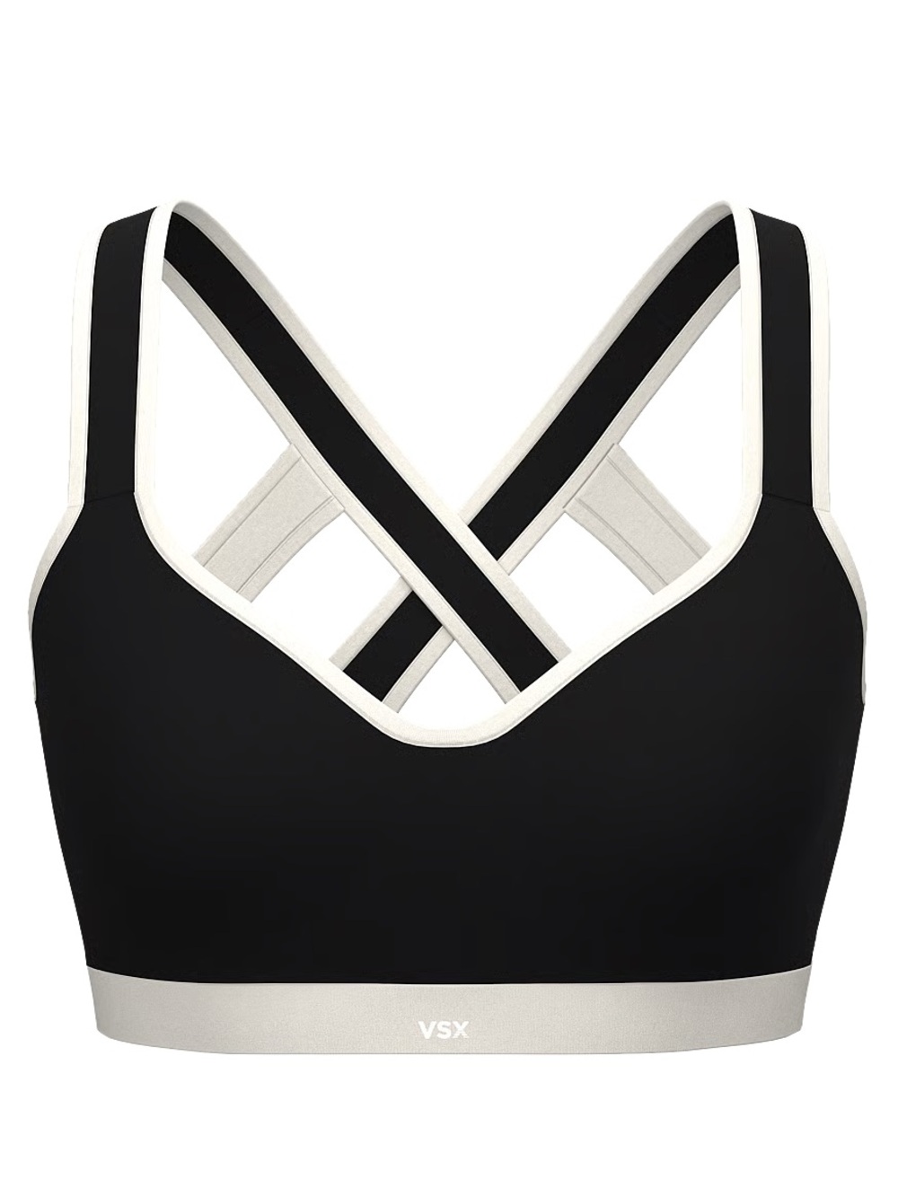 VSX Black with Cream Trim Cross-Back Sports Bra 🔥NWT women’s 34C black and white